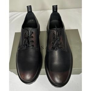 AllSaints Mens 10M Tor Washed Leather Oxfords Dark Brown